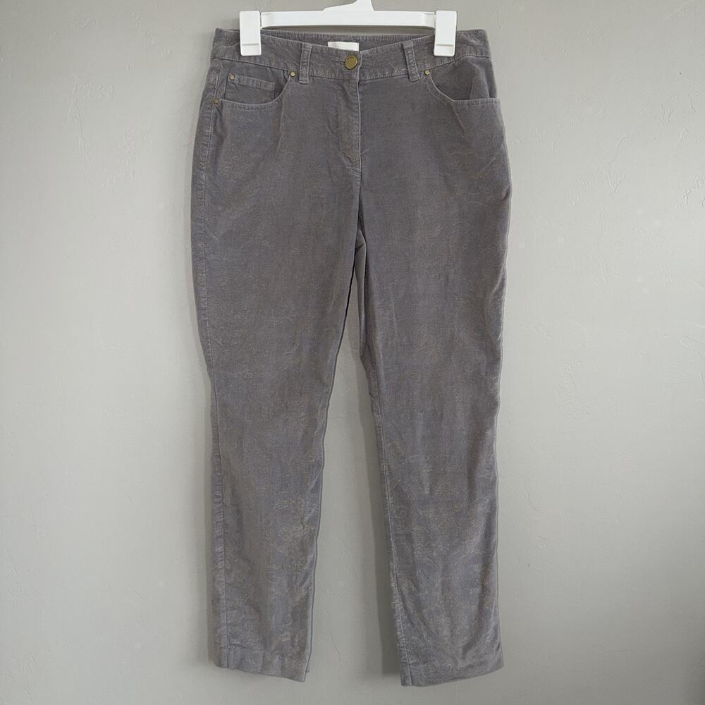 Chicos Gray Velvet Gold Embossed Damask Straight Leg Pants Size 00 / 30 - Picture 1 of 9